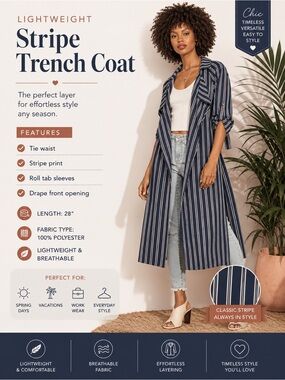 Lightweight Stripe Trench Coat